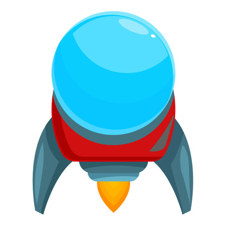 Cartoon rocket ship is flying through the air with fire trailing from its engineのイラスト素材