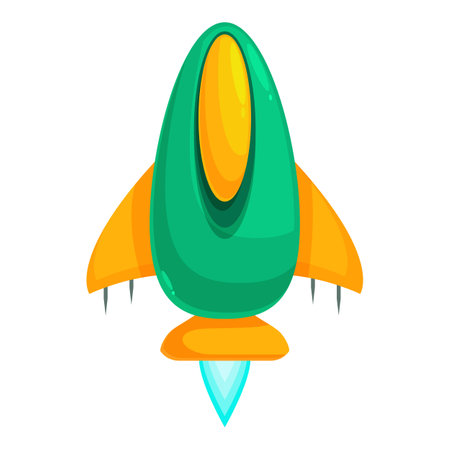 Cartoon spaceship flying with fire, spacecraft launching to spaceのイラスト素材