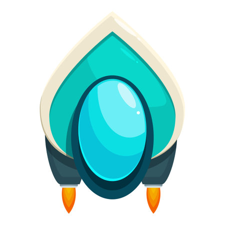 Cartoon spaceship is flying through space with fire blasting from its rear enginesのイラスト素材