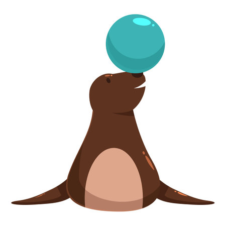 Circus seal balancing ball on nose performing trickのイラスト素材