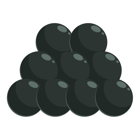 Neat pyramid of old iron cannonballs is waiting to be loaded and fired by the enemyのイラスト素材