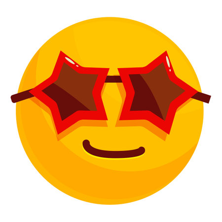 Yellow emoji with a big smile wearing red star shaped sunglassesのイラスト素材