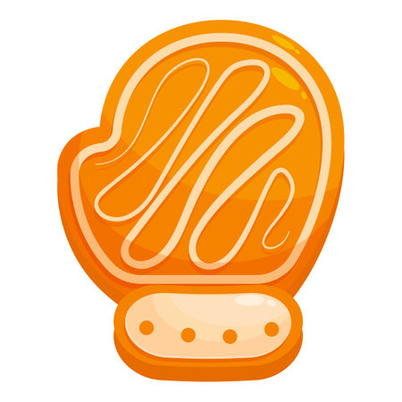 Gingerbread cookie shaped like a winter mitten with white icing detail, perfect for holiday celebrationsのイラスト素材