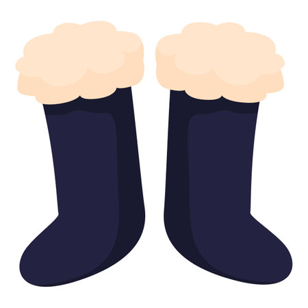 Pair of blue winter socks with white fur lining keeping feet warmのイラスト素材