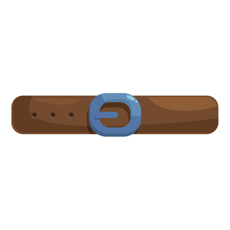 Brown leather belt with blue buckle tightening a pair of pantsのイラスト素材