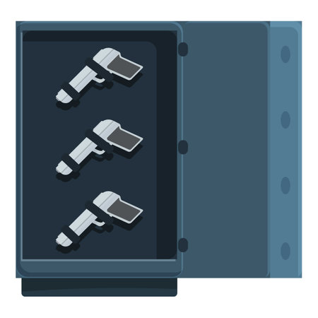 Open safe with pistols fixed inside illustrating secure gun storage conceptのイラスト素材