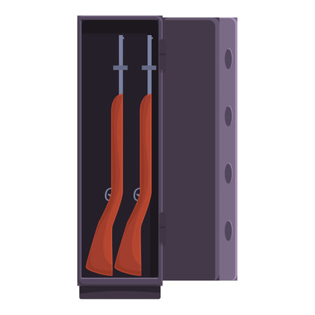 Gun safe is open, revealing two rifles stored insideのイラスト素材
