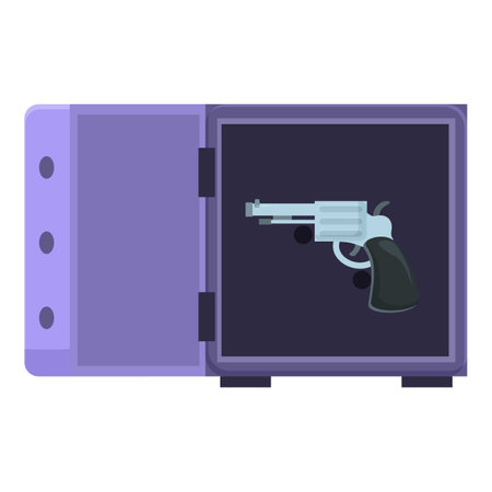 Open metal safe for keeping money and important documents with handgun insideのイラスト素材