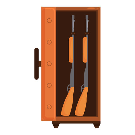 Two hunting rifles with wooden stocks and barrels are being stored upright in a secure metal gun safeのイラスト素材