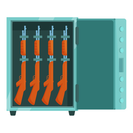 Open empty safe with rifles inside, keeping guns secure, safety and security conceptのイラスト素材