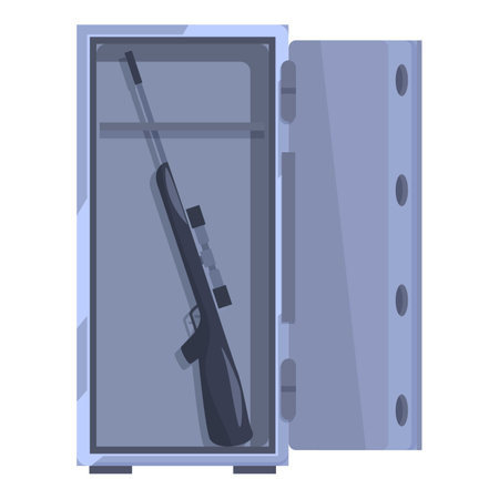 Open empty steel safe for weapons storing with rifle inside on white backgroundのイラスト素材