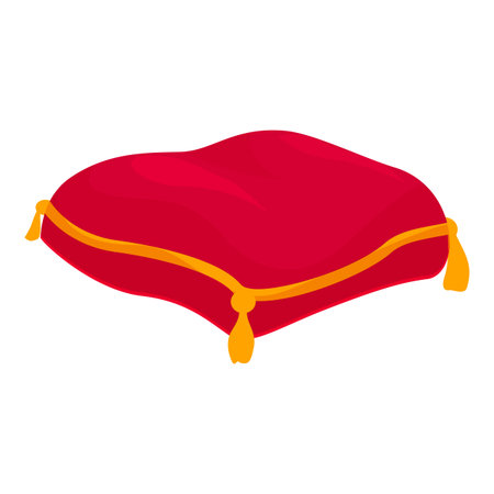 Red royal pillow with golden tassels is lying isolated on white backgroundのイラスト素材