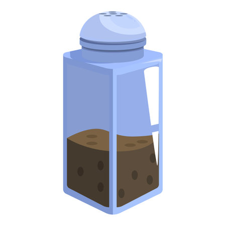 Glass pepper shaker is filled with ground black pepper, ready to add flavor to any mealのイラスト素材