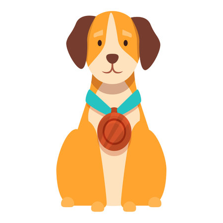 Proud beagle dog is sitting, wearing a blue ribbon medal awardのイラスト素材