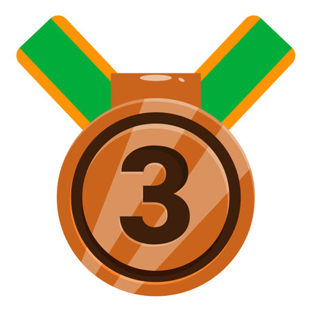 Shiny bronze medal with number three for third place ranking achievementのイラスト素材