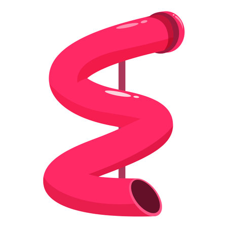 Pink spiral water slide is standing tall on a white background, perfect for summer fun and amusement parksのイラスト素材