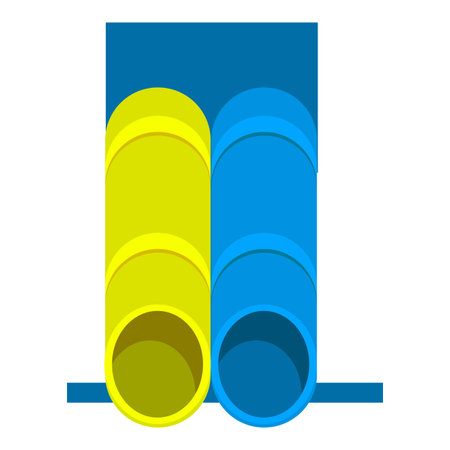 Yellow and blue pipes standing upright connected to blue wallのイラスト素材