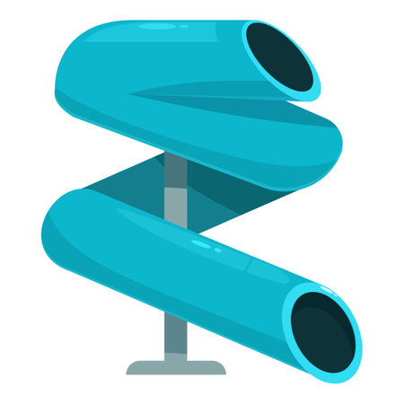 Cartoon style blue water slide with curves for entertaining in aqua park on summer holidaysのイラスト素材