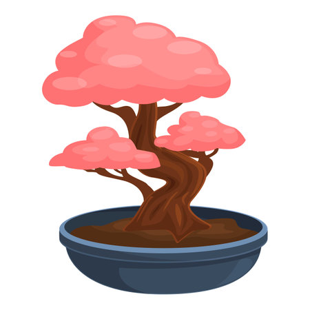 Stylized depiction of a pink bonsai tree, its delicate branches reaching upwardsのイラスト素材