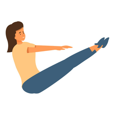 Young woman is exercising, doing teaser pilates exercise on the floor, strengthening her core and improving balanceのイラスト素材