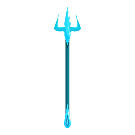 Magic trident spear weapon standing up with blue blade, fantasy battle cartoon objectのイラスト素材