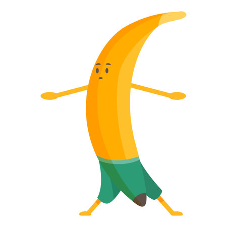 Cartoon banana character wearing shorts is warming up, isolated on a white backgroundのイラスト素材