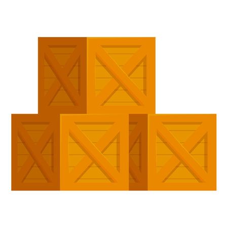 Five identical wooden crates stacked in a pyramid shape, isolated on a white backgroundのイラスト素材