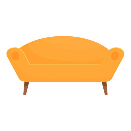 Comfortable yellow sofa standing on wooden legs on white background, modern furniture for living roomのイラスト素材
