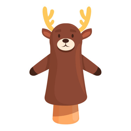 Brown deer hand puppet with big horns being worn on a handのイラスト素材