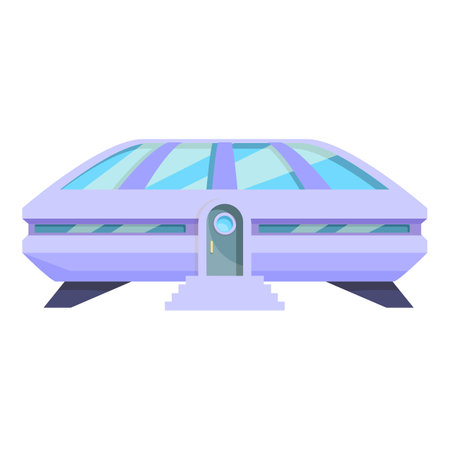 Rounded, purple building with a glass roof and a round door, suggesting futuristic architectureのイラスト素材