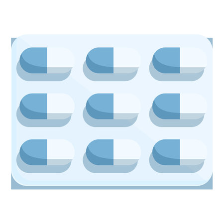 Blister pack containing blue and white capsules, providing a convenient and safe way to store and dispense medicationのイラスト素材