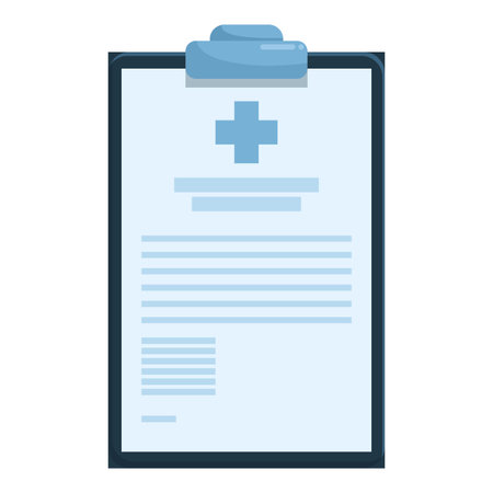 Medical clipboard is showing health information, with a blue cross symbol at the topのイラスト素材
