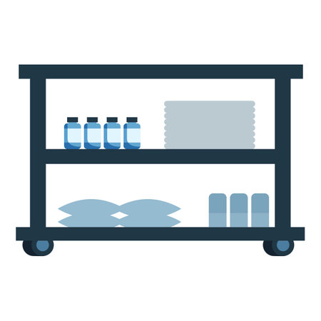 Medical cart holding medical supplies for the healthcare industry, representing hospital care and treatmentのイラスト素材