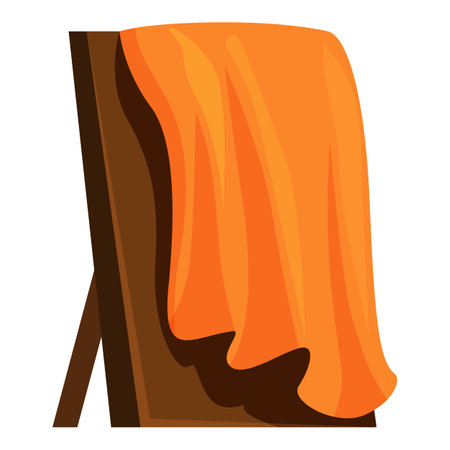 Orange cloth covering a wooden easel, suggesting an upcoming art unveiling ceremonyのイラスト素材