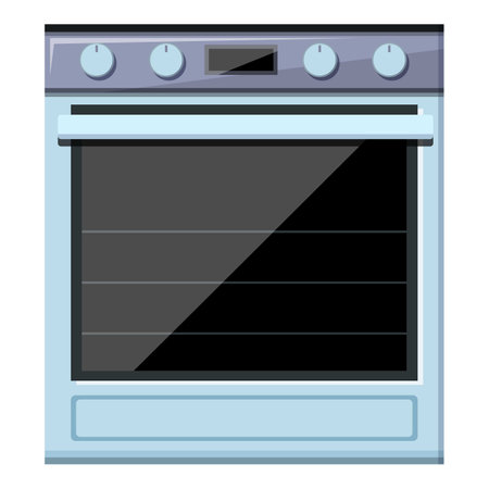 Modern electric oven with a sleek control panel displaying cooking settings, isolated on white backgroundのイラスト素材