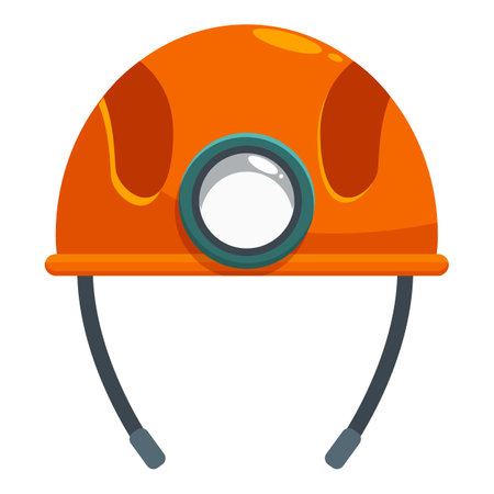 Orange safety helmet with headlamp is used by miners working in a mine to guarantee safety at workのイラスト素材