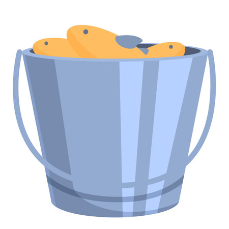 Metal bucket holding freshly caught fish, perfect for representing fishing or a day at the lakeのイラスト素材