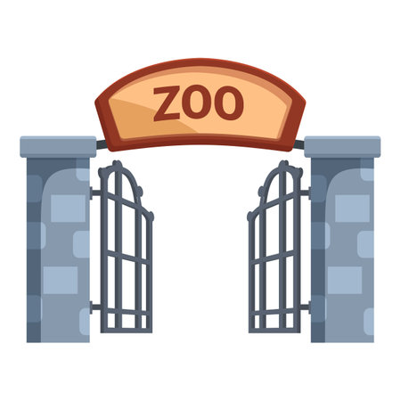 Open iron gates with welcome sign above welcoming visitors to the zoo for a day of wildlife viewingのイラスト素材