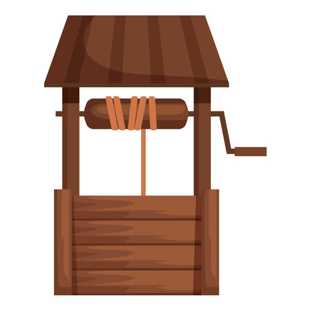 Traditional wooden water well with a rope and bucket, providing a source of fresh waterのイラスト素材