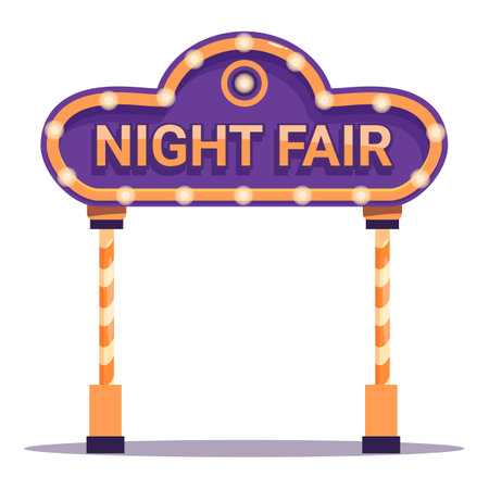 Festive illuminated sign announcing the night fair, inviting visitors to enjoy a night of entertainment and attractionsのイラスト素材