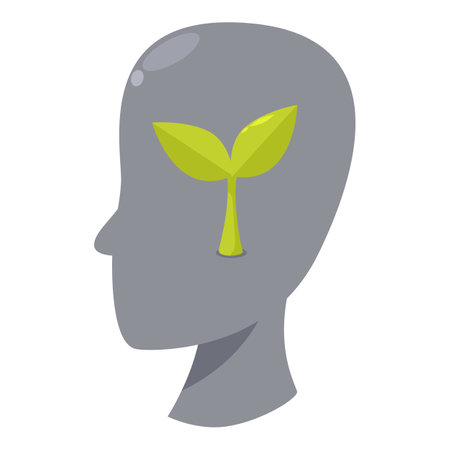 Green plant growing inside a human head is a concept illustrating personal growth and mental healthのイラスト素材