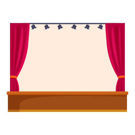 Empty theater stage with red curtains and spotlights is waiting for the show to startのイラスト素材