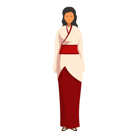 Young woman is standing in a traditional japanese kimonoのイラスト素材