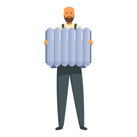 Plumber character is holding heating radiator, plumbing service, home renovation conceptのイラスト素材