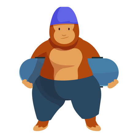 Funny gorilla character wearing blue shorts and hat holding skateboardのイラスト素材