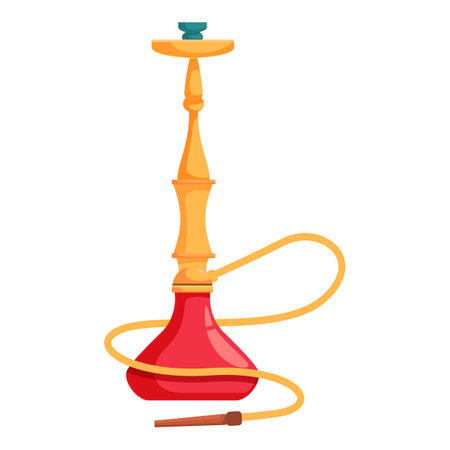 Golden hookah pipe standing with long yellow tube for smoking flavored tobaccoのイラスト素材