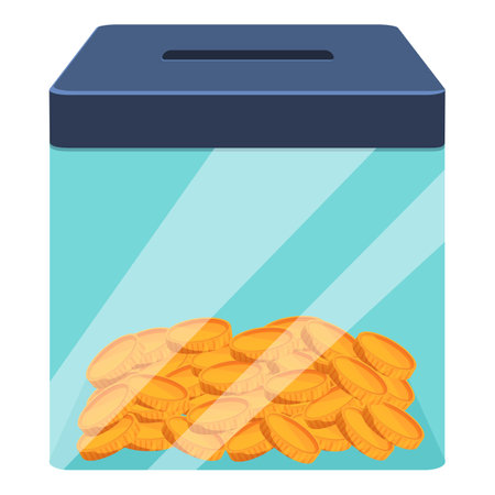 Glass donation box is being filled with golden coins, highlighting the concept of charity and generosityのイラスト素材