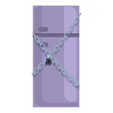 Refrigerator with a chain and padlock is representing dieting, healthy eating and access restriction conceptのイラスト素材