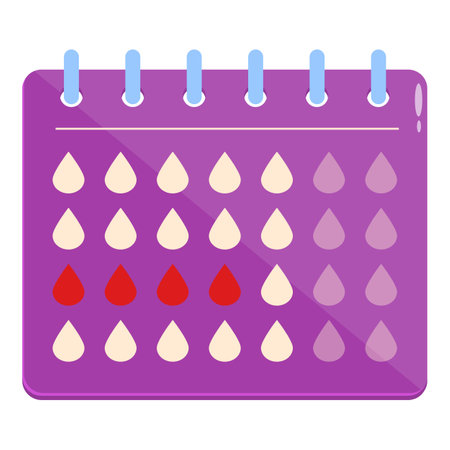 Menstrual cycle calendar with red drops marking menstruation periodのイラスト素材