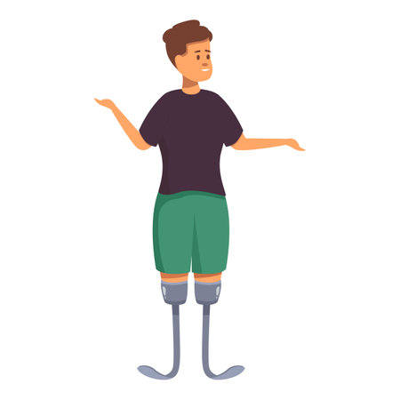Young man with prosthetic legs is standing and gesturing with open armsのイラスト素材